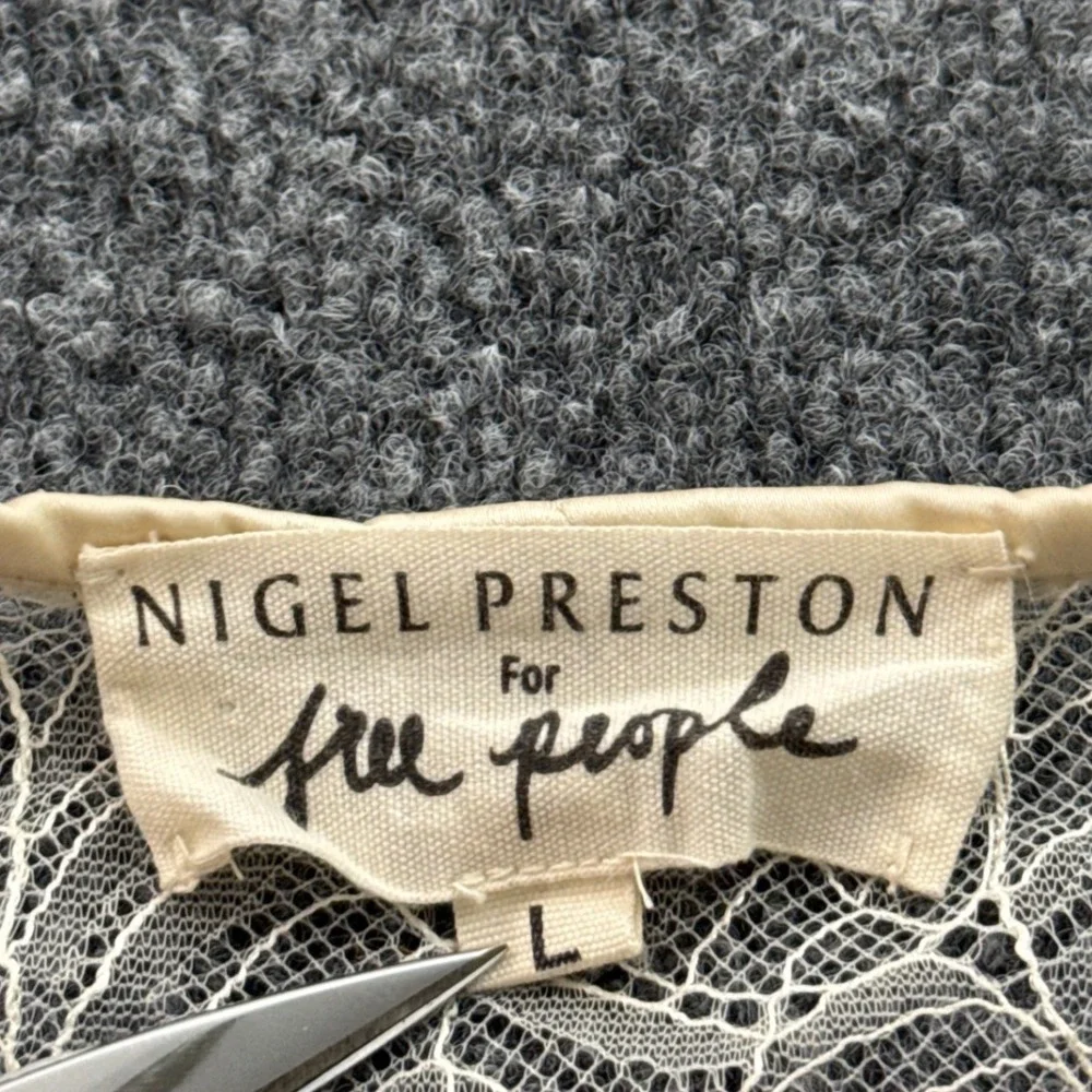 Nigel Preston for Free People Cardigan Womens L Cream Sheer Lace Leaf Boho